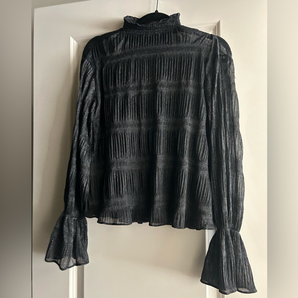 NWT Black Express Sheer Mock Turtleneck with Flared Sleeves